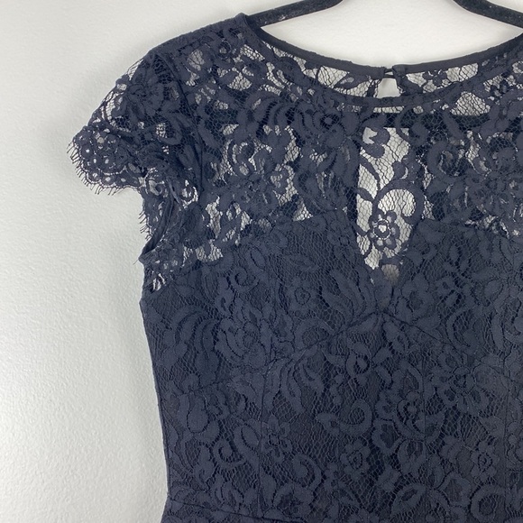 Nicholas Black Lace Cocktail Mini Dress Homecoming Sweetheart Neckline Short - Picture 3 of 10